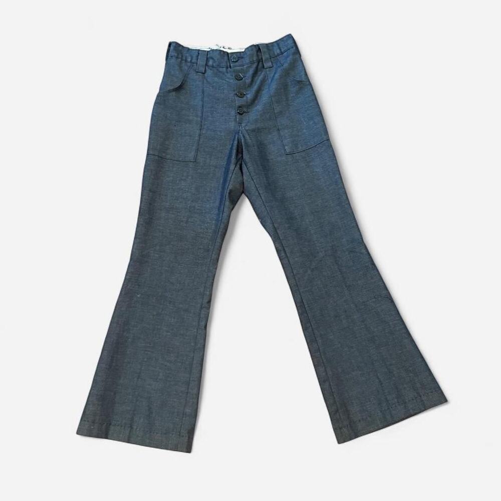 Vintage 70s high waisted button fly sailor style bootcut jeans navy lightweight